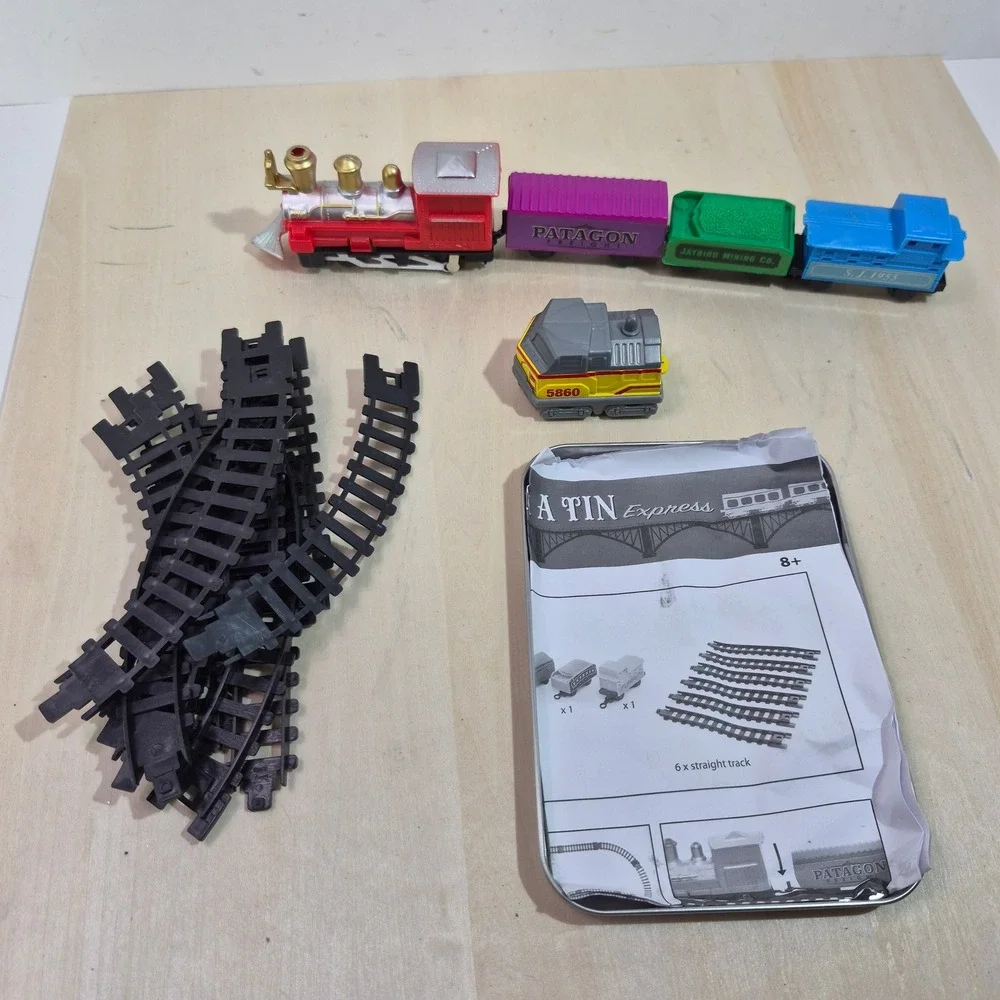 Toy Train In A Tin Express Battery Powered Railway Locomotive 12 Piece Track Set